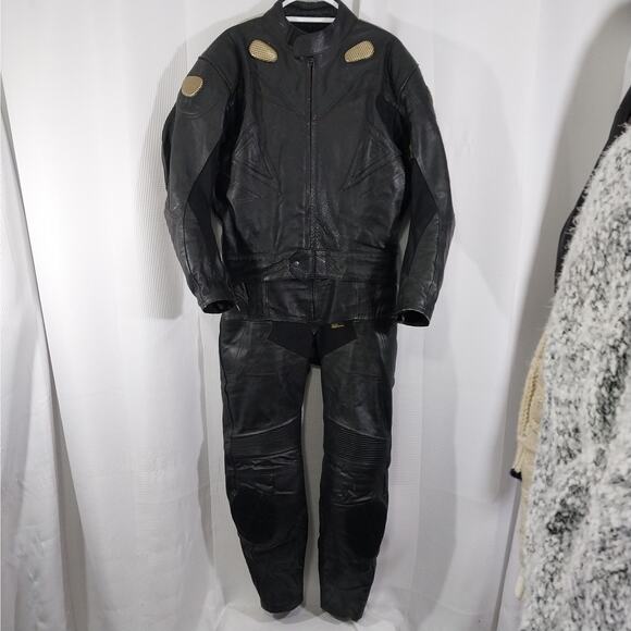 TOP GEAR BY 4 STAR! 100% FINE BLACK GENUINE LEATHER RACING SUIT, ARMORED! SZ L - Picture 2 of 16